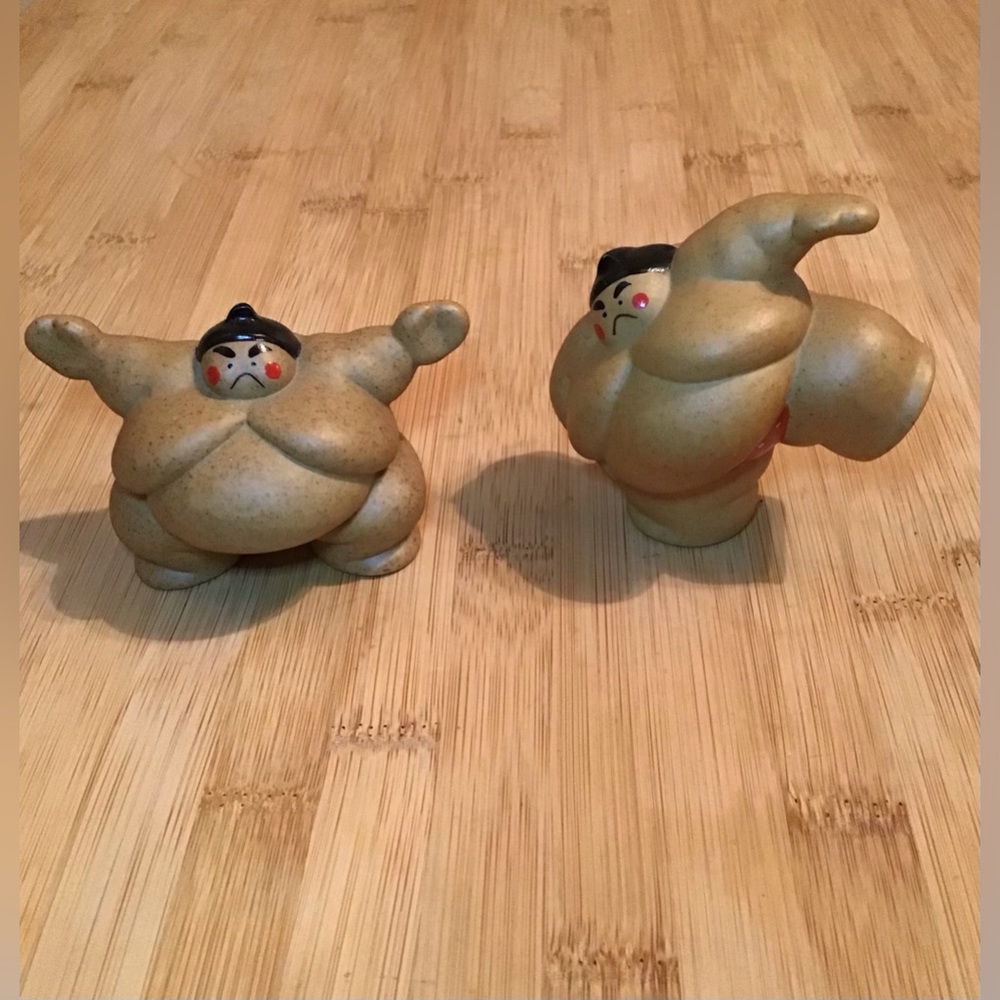 Vintage Two Japanese Sumo Wrestlers Figurines